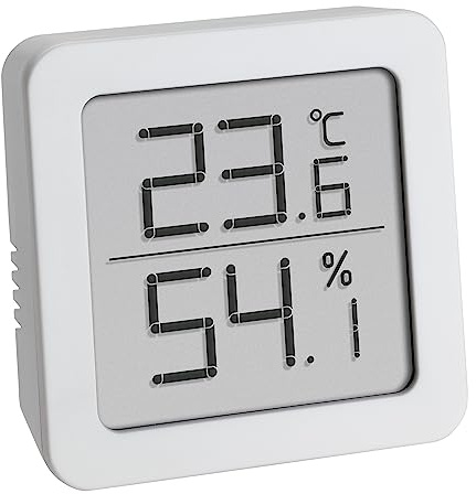 TFA Dostmann Digitales Thermo-Hygrometer, 30.5051.02, Temperatur innen. Raumklimakontrolle, Luftfeuchtigkeitsmesser, für Wohräume, zur Schimmelvermeidung, klein und handlich, weiß