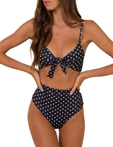 Blooming Jelly Womens High Waisted Bikini Set Two Piece Swimsuit Spaghetti Straps Bathing Suit 2026 (Medium, Polka dot)