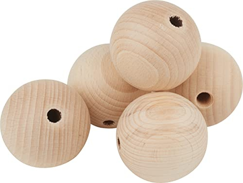VBS Holzkugeln durchgebohrt 50 mm Buchenholz geschliffen poliert 8 mm Bohrung ideal für Bastelprojekte und Dekorationen 5 Stück