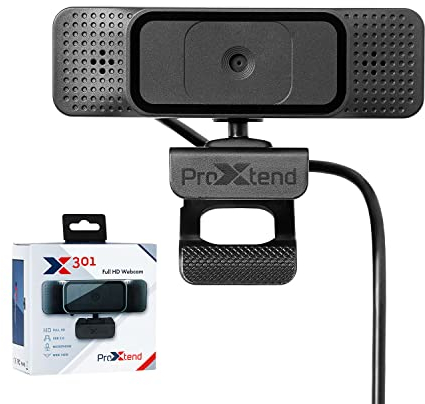 ProXtend Full-HD Webcam mit Mikrofon X301 I 5MP Auflösung 2592 x 1944 px I Autofokus, 70° Sichtfeld & Belichtungskorrektur I Für Video-Konferenz, Zoom & Skype I Mac & Wndows I USB 2.0