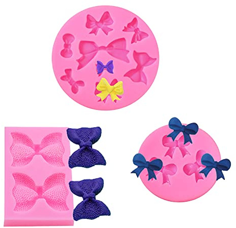 3 Pieces Fondant Bow Mould, Silicone Moulds Bow Wax Melt Mould Chocolate Candy Molds Decorative Bowknot Moulds Sweet Resin Ribbon Bow Tie Silicone Mold for Cake Decorating Baking Soap Sugar