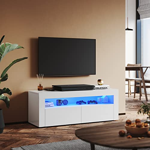 SUNXURY TV Board Weiss Hochglanz mit RGB LED-Beleuchtung 120 x 40 x 45 cm(B/T/H) Wohnzimmer Modern Holz klein