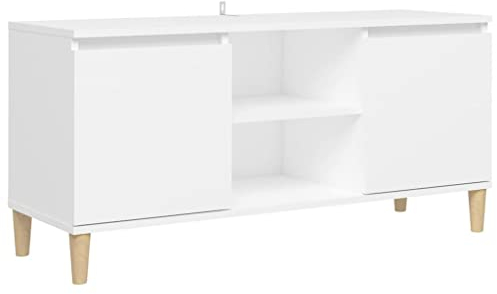 vidaXL TV Schrank mit Massivholz-Beinen Lowboard Sideboard Fernsehschrank Fernsehtisch TV Möbel Tisch Board HiFi-Schrank Weiß 103,5x35x50cm