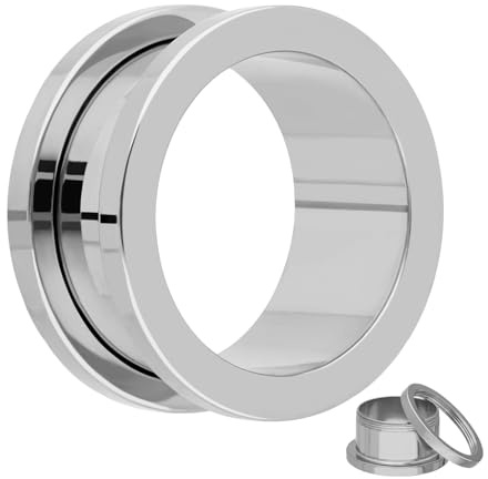 Treuheld® Titan Flesh Tunnel - Silber - Schraubverschluss/Gewinde Ohr Plug - 18 Größen
