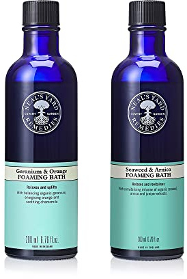 Neal's Yard Remedies Foaming Bath Duo - Promote Calmness and Restore Vitality - Seaweed and Arnica (200 ml) and Geranium and Orange (200 ml)