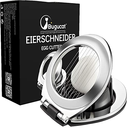 Bugucat Cortador de Huevos, Cortador de Huevos de Acero Inoxidable con Soporte de Aleación de Zinc Resistente para Cortar Huevos,Sándwiches, Ensaladas