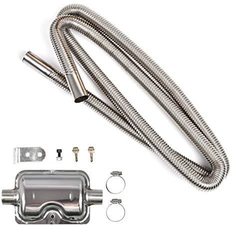 Abgasschlauch für Stromerzeuger, 120CM Abgasschlauch Schalldämpfer Set 25mm Standheizung Auspuff Auspuff Schalldämpfer Auto Edelstahl Auspuffrohr mit Zwei Edelstahlklammern für Diesel Heizung
