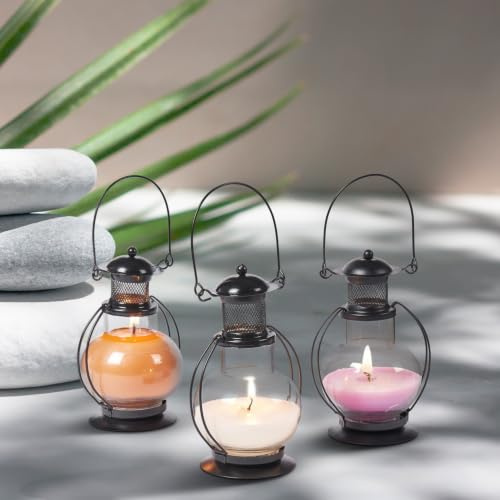 3er Set Orientalische Wachslaterne Mini edel aus Metall und Glas 14 cm