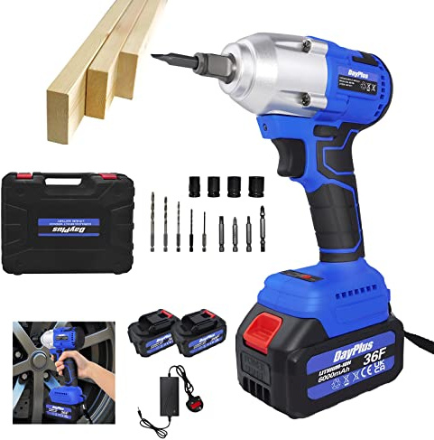 Impact Wrench Cordless 21V Electric Impact Driver with 6.0Ah Battery, Max High Torque 420N.m. 1/2 Impact Gun with 4pc Impact Drill Sockets & Fast Charger, Electric Impact Driver for Car Home