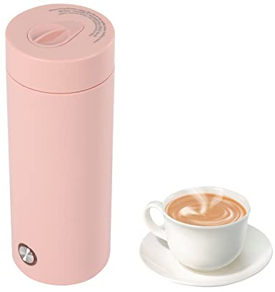 Elektrischer Wasserkocher Mit Elektrischer Warmwasserbereitung 400 Ml Reisekessel Heizbecher Tragbare Kaffeetasse Schnelle Heizung Isolierung Cup (Rosa)