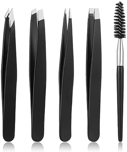 vinmooog Pinzas Depilar Profesionales pinzas cejas profesional pinza depilar,5 Piezas pinza depilar depiladora cejas pinzas depilar cejas Inclinado Plano y Punta Inclinada puntiaguda