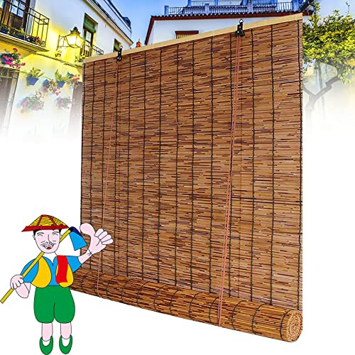 Rétro Stores en Bambou Stores en Roseau, Nuances de Roseau Store Enrouleur Bambou Naturel Store Occultant en Bambou Exterieur Stores à Rouleaux for Intérieur/Extérieur 91x127cm/36x50in Brun