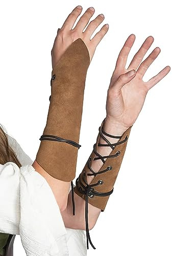2PCS Arm Guards PU Leather Viking Bracers Arm Braces Cosplay Archery Arm Guards Adult Leather Gauntlet Wristband Medieval Arm Guards Knight LARP Retro Renaissance Arm Guards for Women Men
