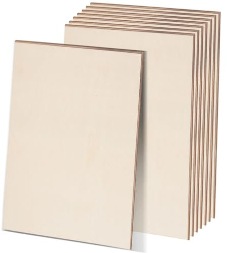 Paquete de 12 hojas de madera contrachapada de tilo de 8 x 12 x 1/5 pulgadas - 5 mm de grosor, tableros cuadrados de madera contrachapada de tilo natural sin terminar para manualidades, pintura,
