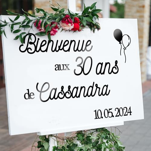 Sticker noir brillant pour panneau de 30x40cm, bienvenue anniversaire personnalisé, accueil événement, texte personnalisable, champêtre, fête, autocollant