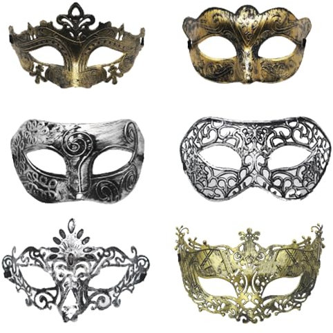YULIAO 6Pcs Masque Deguisement Bal, Demi Visage Masques, Masque VéNitien, Masque Vintage Masques, Vintage Antiques Masque, pour Halloween Costume Bal Fête Cosplay