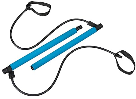 Relaxdays Barra Elastici Fitness Pilates, Kit Bastone e Bande di Resistenza, Attrezzi Allenamento a Casa, Workout, Blu