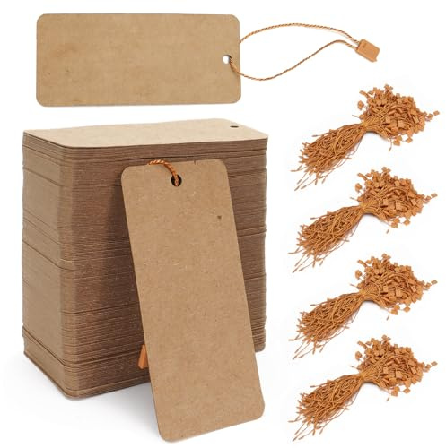 Modixun 400pcs marrón etiquetas de regalo con cadena, etiquetas de precio grande de ropa en blanco etiquetas de papel kraft para colgar la ropa de venta de artesanías de precios de inventario