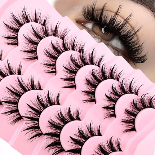 Falsche Wimpern Manga Wimpern Wet Look D-curl Japanese Style Cosplay Spiky Wimpern Anime Lashes 16mm Long Dramatic Thick Faux Mink Doll Eyelash Extension Look Like Wispy Individual Clusters(S22)