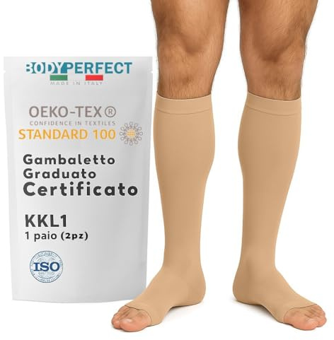 BODYPERFECT Gambaletti Medicali Classe 1 Calze Elastiche a Compressione Graduata 18-21 mmHg CERTIFICATI per Uomo e Donna KKL1
