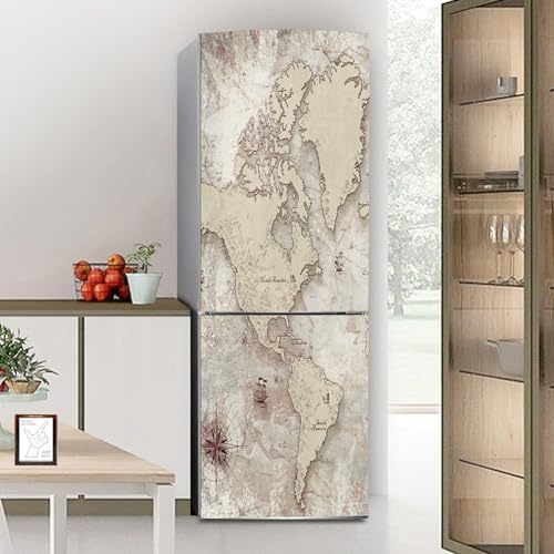 Pegatinas para refrigerador, adhesivo para nevera, cubierta completa para puerta, fundas para frigorífico, pegatinas de pared para cocina, mapa de navegación retro de América