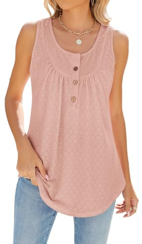 CIZEUR Holgado Camisetas Sin Mangas para Mujer Línea A Cuello U Tank Top Verano Casual Botones Camisole Tops,Rosa Fucsia L