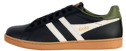 Gola Unisex Equipe II Leather Sneaker, Black/Off White/Khaki, 44 EU