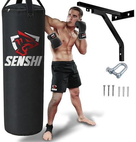 Senshi Japan 6ft, 5ft, 4ft, 3ft Punch Ba, Heavy Filled Hanging Boxing Bag For MMA, Kick Boxing, Muay Thai, Karate & Mixed Martial Arts (3 Ft Punch Bag & Wall Bracket)