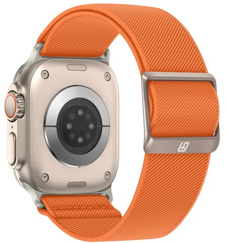 Bisikor Braided Straps Compatible with Apple Watch Band 49 46 45 44 42 41 40 38mm Women Men Stretchy Solo Loop Nylon Strap for iWatch Ultra 2 SE Series 10 9 8 7 6 5 4 (42/44/45/46/49, Orange)