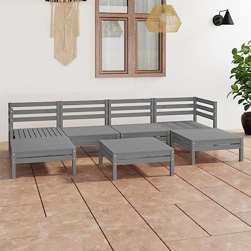KATERYY 7-TLG. Garten-Lounge-Set Grau Massivholz Kiefer,Graue LoungeGarnitur aus Holz mit PalettenDesign Perfekt für Garten und Terrasse