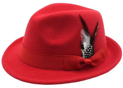 kesurpae Gefiederter Herrenhut, Eleganz und Komfort für Feiern, weicher Wollhut, Polyester Plume Filzhut, Herren Zylinderhut, Rot