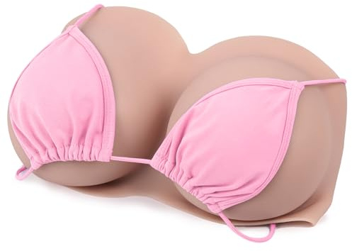 Vnmcry Silikonbröstform Blandad Fyllning av Bomull & Gel V-halsad Tube-top Realistisk Brystplatta Falska Bröst Män Transvestiter Transpersoner (H cup, Storlek XL, Beige)