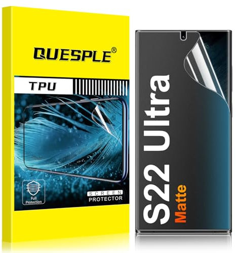 QUESPLE [2 Stück] Matt Schutzfolie für Samsung Galaxy S22 Ultra 5G, Anti-Fingerabdruck, Blendschutz Matte Weich TPU Folie, Ultra-Klar Fingerabdruck-ID Unterstützen Displayschutzfolie