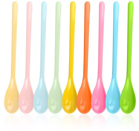 10 st plastskedar, flerfärgade plastskedar, långa plastskedar, plast äggskedar, plast kaffeskedar, plastglasskedar