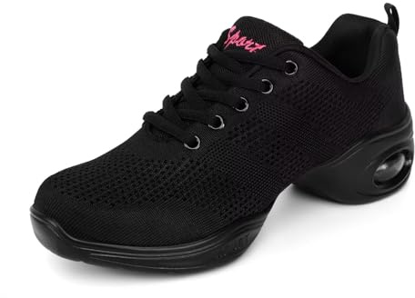 Asyusyu Schwarz Tanzsneaker Damen Atmungsaktiv Tanzschuhe Dance Sneaker mit Luftkissen