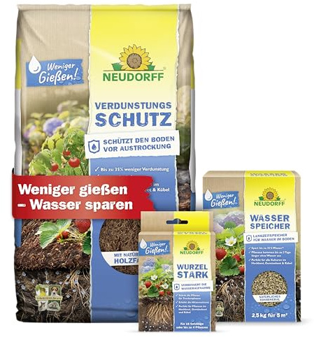 Neudorff Wasserspar-Set –Speichert 35% mehr Wasser im Boden und reduziert das Verdunsten von Wasser für reiche Ernte und Blüte – auch mit wenig gießen