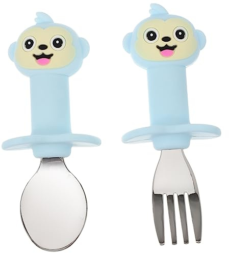 ERINGOGO Babybesteck-set Edelstahl Silikon Langlebig Und Sicher Lern-gabel Und Löffel Mit Tierischem Design Für Kleinkinder Hitzebeständig Selbstständigen Essenlernen
