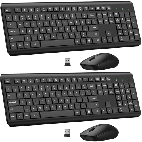 Tastiera e mouse wireless, tastiera e mouse ergonomici silenziosi, lunga durata della batteria, mouse ottico, 2,4 G, senza lag, tastiera per computer, Mac, laptop, PC, finestra (confezione da 2)