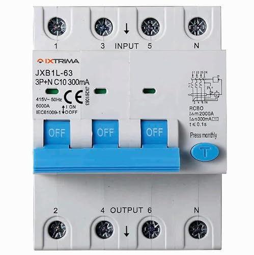 IXTRIMA Interruttore Magnetotermico Differenziale 3P+N 10A 300mA 380V-6KA 300mA per Guida DIN - 4 Moduli DIN - Protezione Circuiti e Sicurezza Impianti