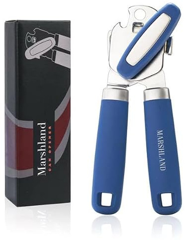 Marshland Tin Opener UK - Stainless Steel Soft Handled Manual-Magnetic Heavy Duty Can Opener that Works for Arthritis Hands – Blue