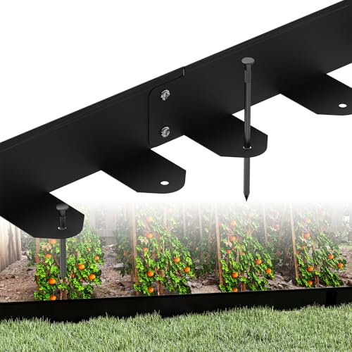 ACXIN Lot de 5 bordures de pelouse flexibles en métal, 100 x 5 cm, Bordure de plate-bande galvanisée avec 25 clous de fixation, Bordure de jardin pour cour, jardin, ferme, Noir