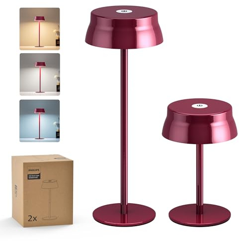 PHILIPS Kabellose Tischlampe, tragbar, LED, für den Außenbereich, batteriebetrieben, wiederaufladbar, 2 verstellbare Höhen, Touch-Steuerung und 3 Farben mit stufenloser Dimmung, wasserdicht