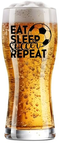 Onebttl Soccer Gifts for Men, Funny 15Oz Beer Glass for Soccer Lover, Coaches on Birthday, Christmas, Repeat