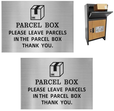 2PCS Parcel Box Sign,Please Leave Parcels Here Sign,Silver Self Adhesive Package Signage,Parcel Sticker for Home Office Shop Indoor Outdoor(15 x 10 cm)