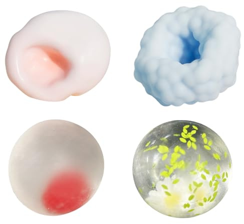 4 Stück Squishy Ball, Taba Squishy, Fufu Squishy, Antistressball Kinder, Stressball Kinder, Anti Stress Bälle, 6cm Sensorik Spielzeug für Büro, Schule und Reise