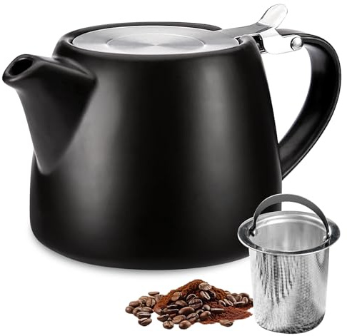 Théière, 500 Ml Théière En Céramique, Théières En Porcelaine Avec Couvercle Et Passoire, Théières Avec Infuseur, En Acier Inoxydable, Poignée Arrondie, Convient Pour Le Thé Et Le Café
