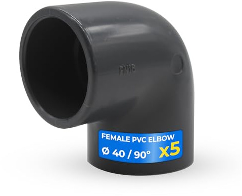 DOJA Barcelona Codo PVC U con Ángulo de 90° - Pack 5 - Ø40mm - Resistente a Altas Temperaturas - Racor PVC con Fácil Instalación y Buena Sujeción, Desvío Estanco de Fluidos para Codos