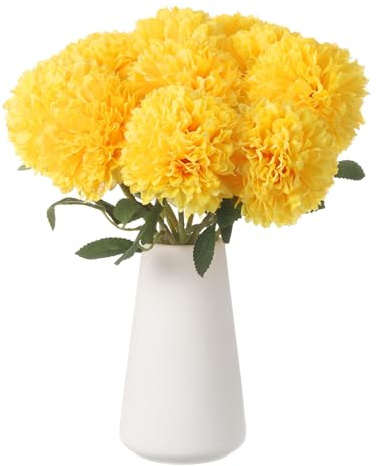 QUARKZMAN 12 Piezas Bola De Flor Artificial De Crisantemo Flores Falsas De Crisantemo Ramo Flores De Seda Mum Falsa para Decoración De Hogar Jardín Boda Fiesta Amarillo