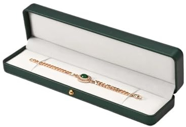Smyckesring låda PU-läder smycken organisatör ring örhänge halsband hänge present display låda förslag förlovning bröllop (lång kedjelåda (21,5 x 5,5 x 3,5 cm)