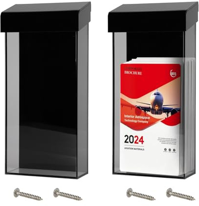 2 Stück DIN A6 Prospekthalter Wand aus Acryl, Prospektbox Wetterfest für Außen mit Seperat Deckel, 25x11x5 cm Flyerhalter Wand im Hochformat, Flyer Aufsteller für Menü, Messe, Restaurant (Schwarz)